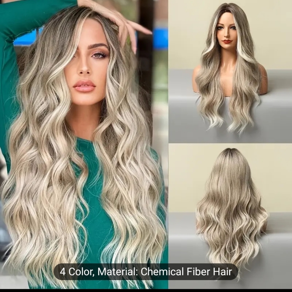 Ombre Ash Blonde Wavy Wig for Women - Heat Resistant Synthetic